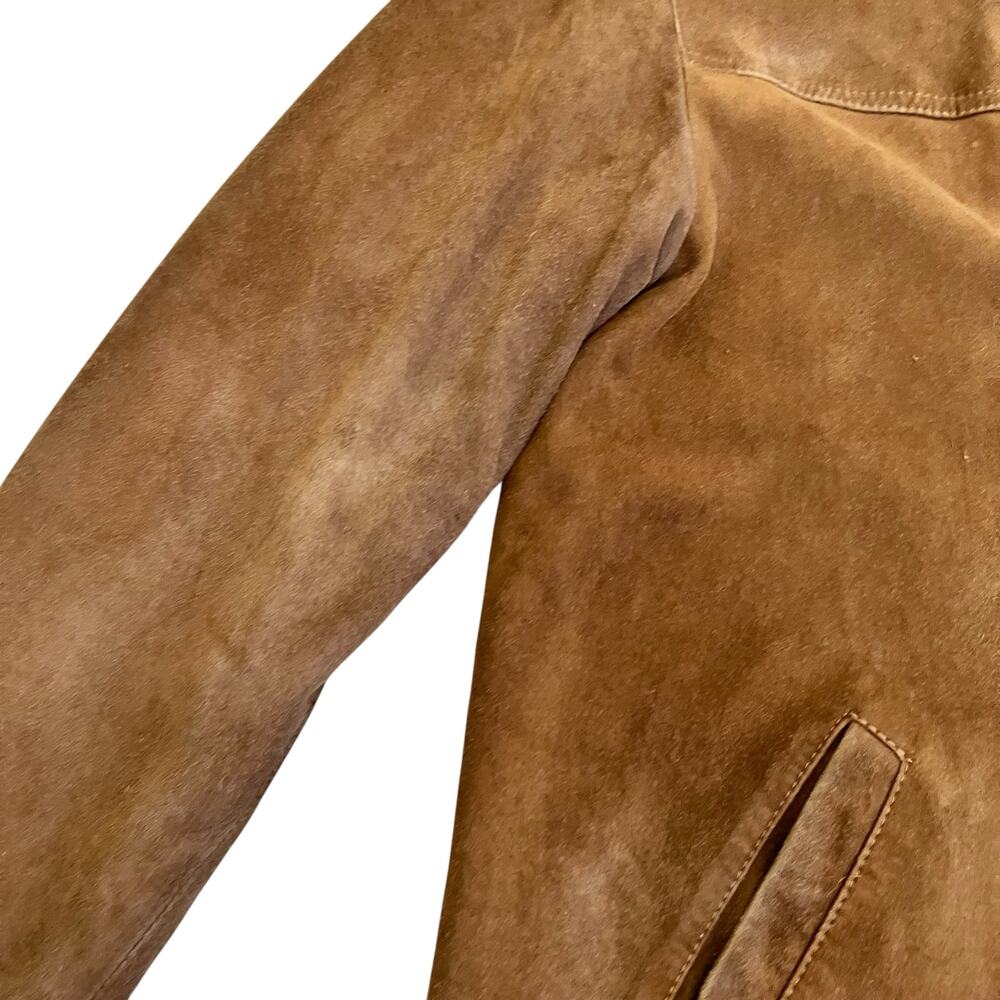 Mens Sz S Vintage 90s Brown Suede Jacket Button Front boxy Fit Hip Length Worn - Picture 6 of 16